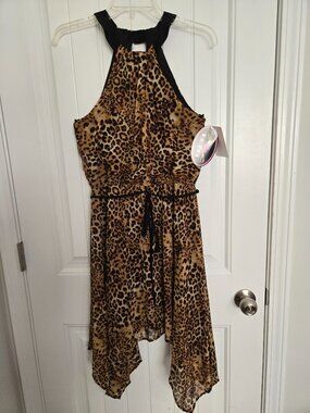 Paper Doll Leopard Print Halter Handkerchief Dress | Medium | NWT